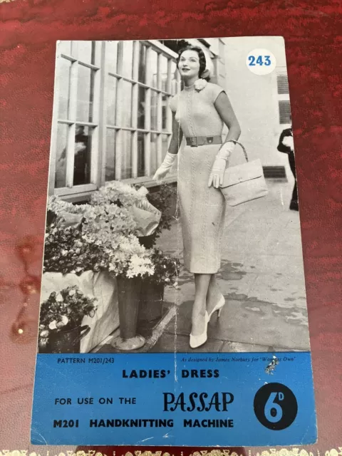 Vintage 1960's Passap Womens Dress  4 Ply Knitting Machine Pattern 243 W1