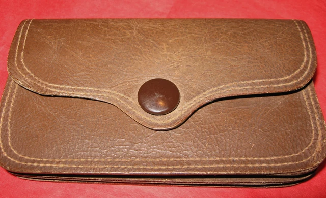 Ancien Porte-monnaie / Sac De Commerçant En Cuir Anglais, Homme, 3 Poches