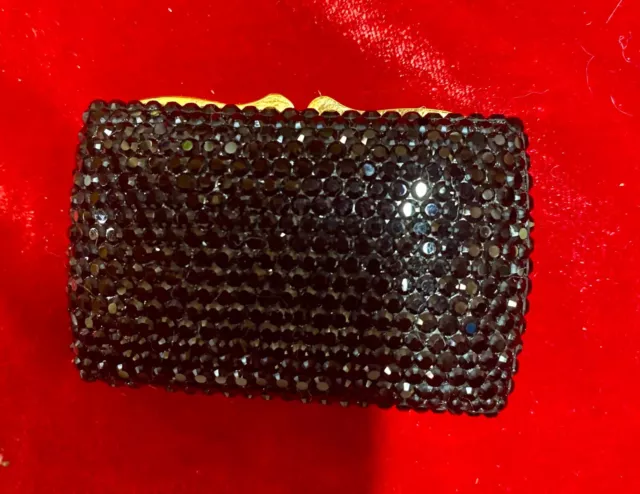 Judith Leiber  Gold Tone w Dark Crystals Pill Box Trinket