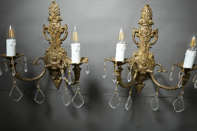 VINTAGE Large Victorian Ornate Double Arm Pair of Appliques Sconces