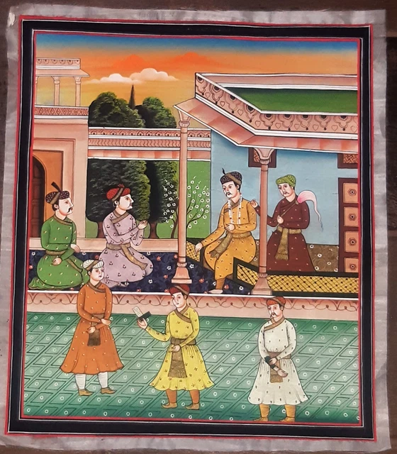 Seidenmalerei aus Indien - Bild 35 x 40 cm - Unikat handbemalt alt 1980er 1990er
