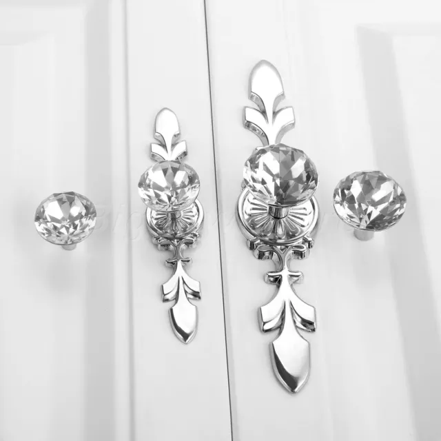 4 Types Glass Diamond Crystal Cupboard Cabinet Pull Handle Door Knob Furniture