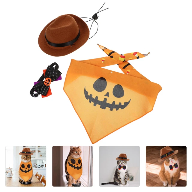 Haustier Hut Halloween-Haustierkostüm-Set Haustier-Kürbis-Lätzchen Die Katze