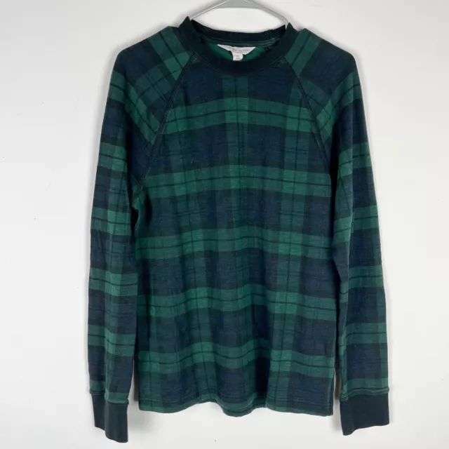 JCrew Double Knit Lounge Mens Medium Green Plaid  Pajama Top Holiday