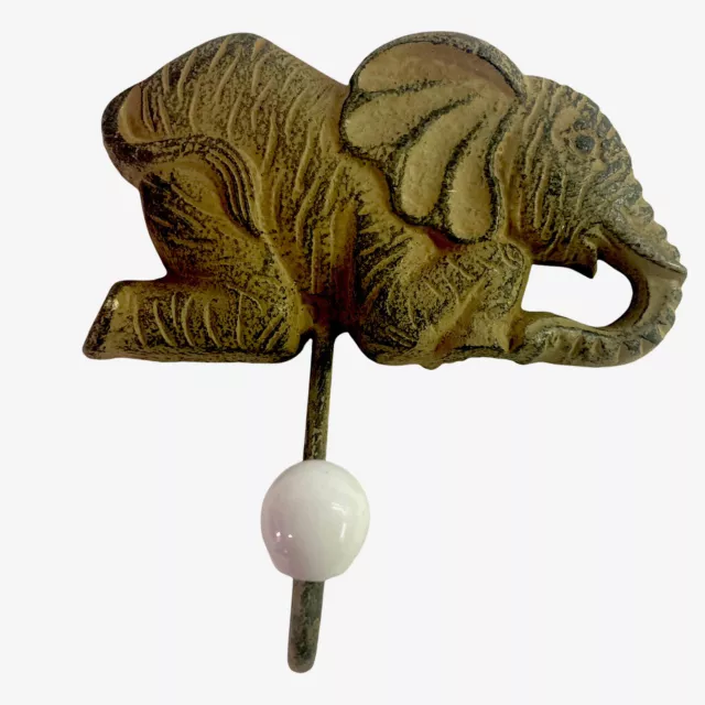 Cast Iron Kneeling ELEPHANT Wall Hook Clothes Coat Hanger Vintage Look 15cm 542g