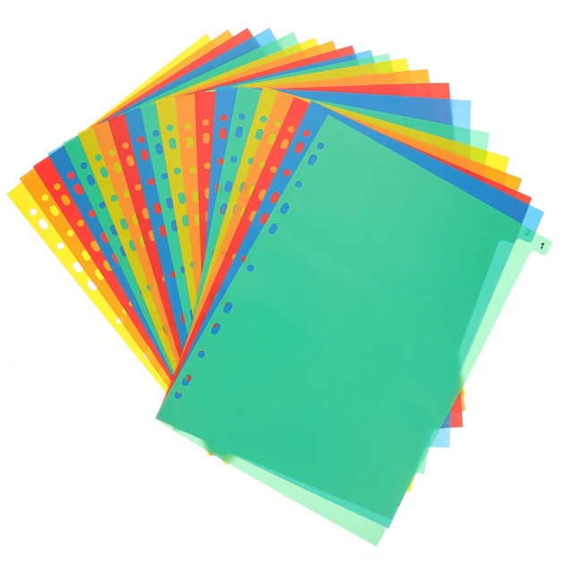 20 hojas de colorido organizador de papel de recarga aglutinante divisores papel duradero