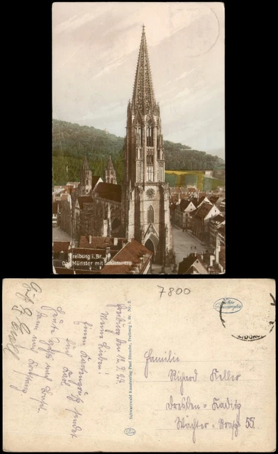 CARTOLINA FRIBURGO IN Brisgovia cattedrale con Schlossberg 1924 EUR 4