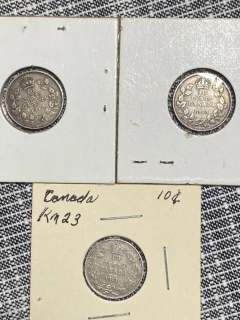 1912, 1913, 1917 Silver Canada 10c Cent Dimes World Coins Circulated RCM