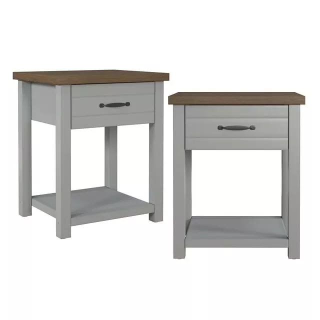 Hillsdale Lancaster Nightstands Farmhouse Oak Top Single Drawer, Set of 2, Gray