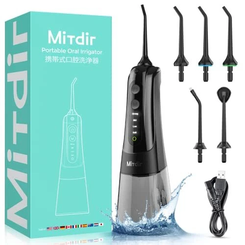 MiTdir Jet Dentaire Hydropulseur Oral Irrigator 5 Embouts Jet 4 Modes IPX7 Ét...