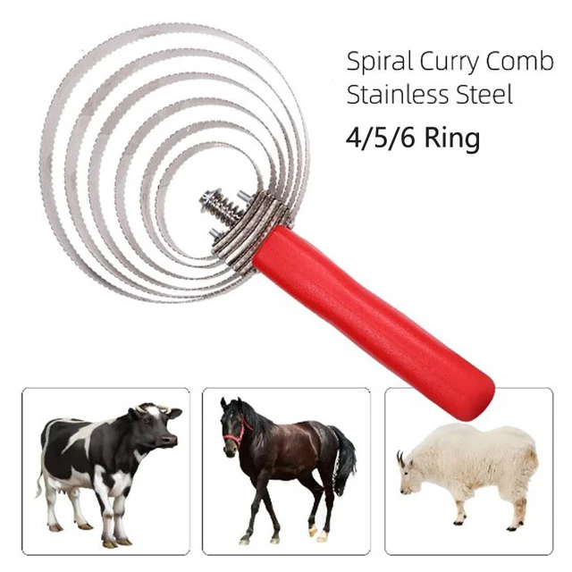 SPIRAL CURRY COMB Horse Brush Cattle Sheep Equestrian Metal Red