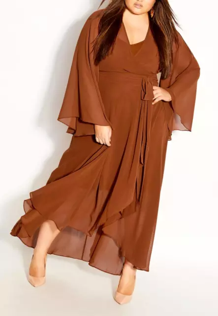 City Chic Womens Plus Size 22 Editorial Fashion Cheeky Dress in Ginger Brown NWT 2
