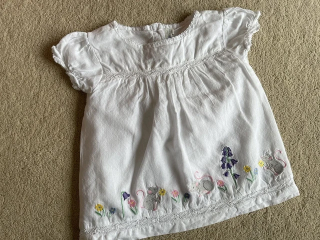 jojo maman bebe girls cotton White short sleeve top age 3-4 Embroidered