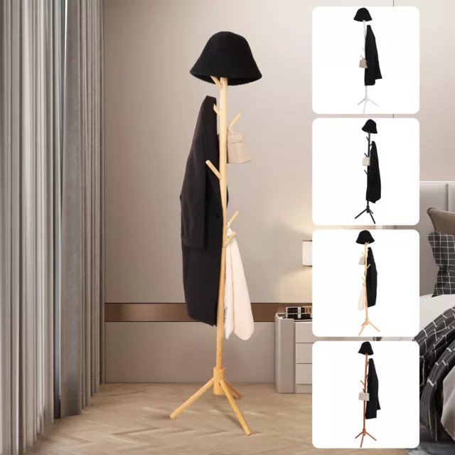 Wooden Clothes Stand with 8 Hooks 3 Adjustable Height Clothes Tree Stand aui