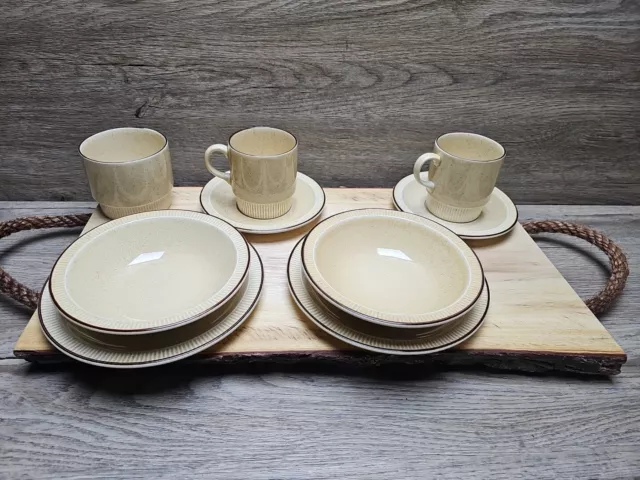 Vintage Poole pottery beige speckled Breakfast set For 2 - Very Collectable