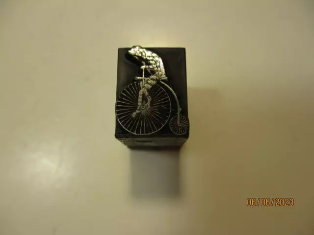 Printing Letterpress Printers Type Block Antique Frog On Bicycle Print Cut