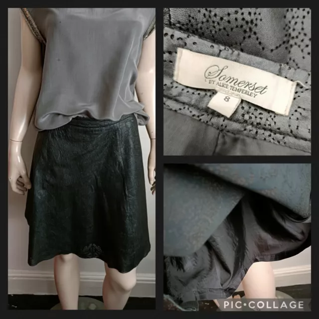 SOMERSET by Alice Temperley UK 8 Pierced Leather  Black Leather Skater Skirt