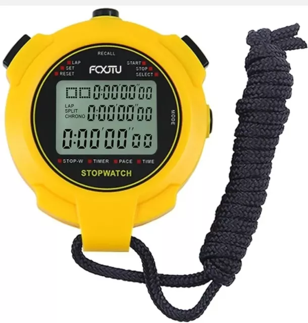 YELLOW Digital Stopwatch Timer, 10Lap Memory Sports for Running,Swimming,Referee