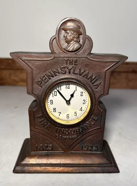 Pennsylvania Fire Insurance Company 1925 Desk Souvenir Advertising Mantel Clock