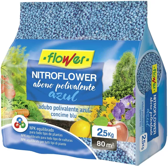 Flower Abono polivalente 2,5kg,azul,granulado,jardin,huerto,todo tipo de plantas