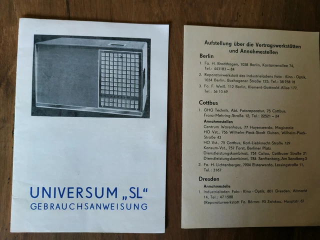 Gebrauchsanweisung für Diaprojektor Universum-SL VEB Fototechnik u. Unterr. DDR