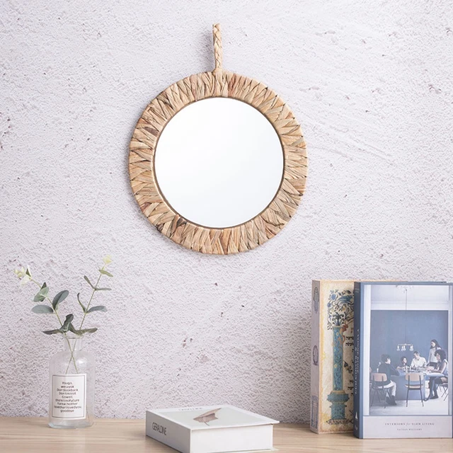 Miroir De Salle De Bain En Rotin - Cadre En Osier Fait Main, Style Ferme Rustique Bohème, 30x20 Pouces, Neuf
