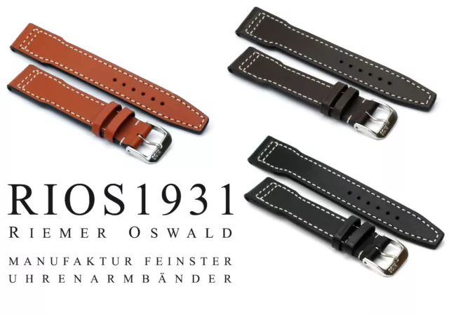 RIOS1931 German Uhrenband KalbsLeder für Fliegeruhren 20mm 21mm 22mm BL