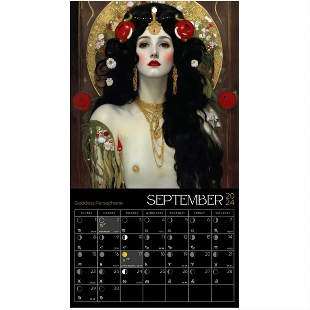 DARK GODDESS 2024 Calendar Black Wall Calendar Moon Phases Greek
