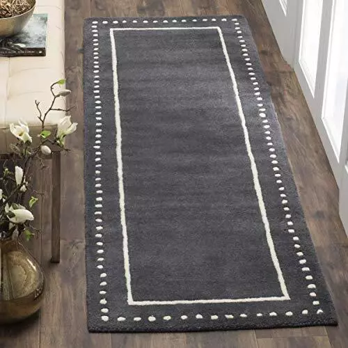 Bella Collection Runner Rug - 2'3" x 9', Dark Grey & Ivory, Handmade Dotted B...