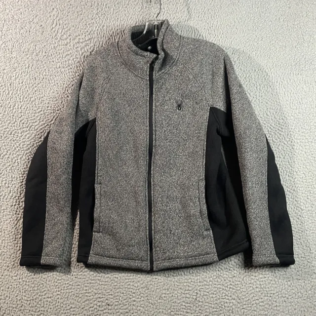 Spyder Jacket Seeater Mens Medium Fleece Gray Long 1/4 Zip Logo Pull Over Coat