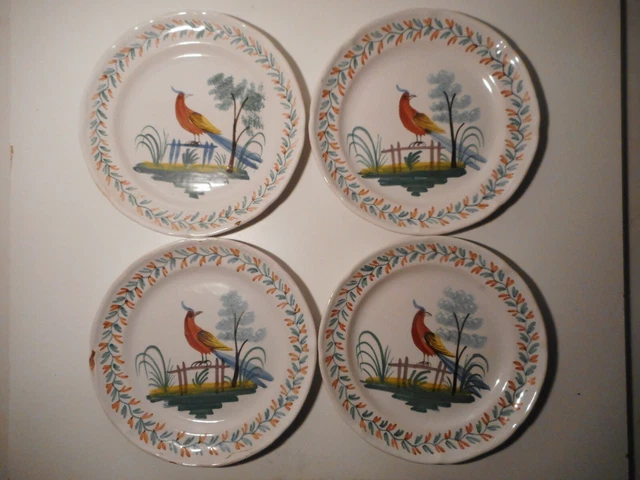 Assiette Ancienne En Faïence Du 19e Siècle - Centre France - Décor Coq Et Oiseau