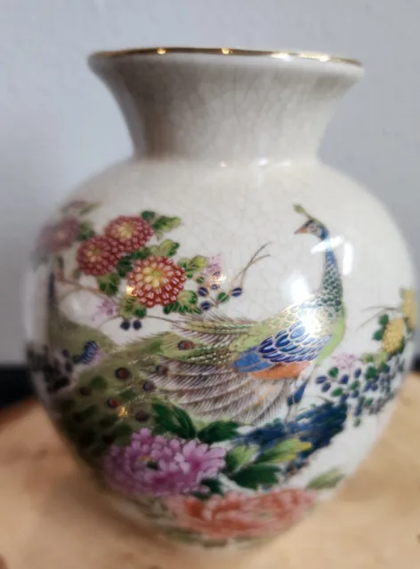 HAND PAINTED Vintage Andrea by Sadek  Porcelain Peacock Flower vase Japan  6 " H