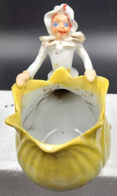 Vintage Japan Elf Pixie Riding Tulip Porcelain Figurine Vase Planter Christmas