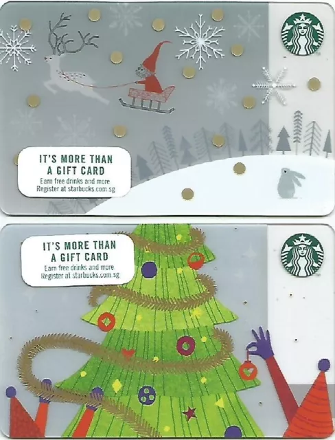 SINGAPORE  Starbucks cards  OLD " Santa on Sledge + Cristmas Tree " 2018