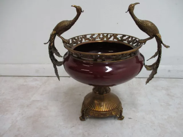 Satsuma House Bronze Ceramic Peacock Fruit Bowl Urn Display Center Piece