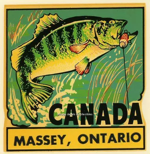 Vintage Massey Ontario Canada Fishing Souvenir Travel Water Transfer Decal 1958