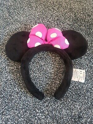 Disney Store Minnie Orecchie Archetto Mouse Nero Rosa Fiocco Ottime Condizioni
