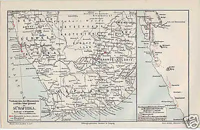 SÜDAFRIKA DSWA Diamanten Blue Ground KARTE von 1908 Map South Africa diamonds