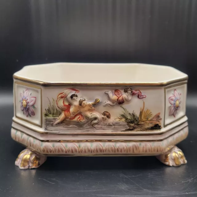 Antique R.CAPODIMONTE Italy Cherub Floral Hand Painted Porcelain Footed Box 3