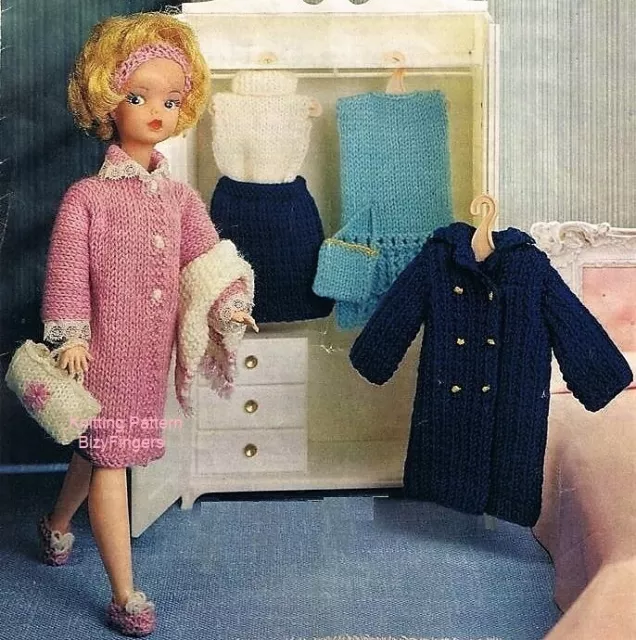 KNITTING PATTERN Teenage Dolls Clothes Sindy Barbie 4ply 12" Coat Bags Dress Top