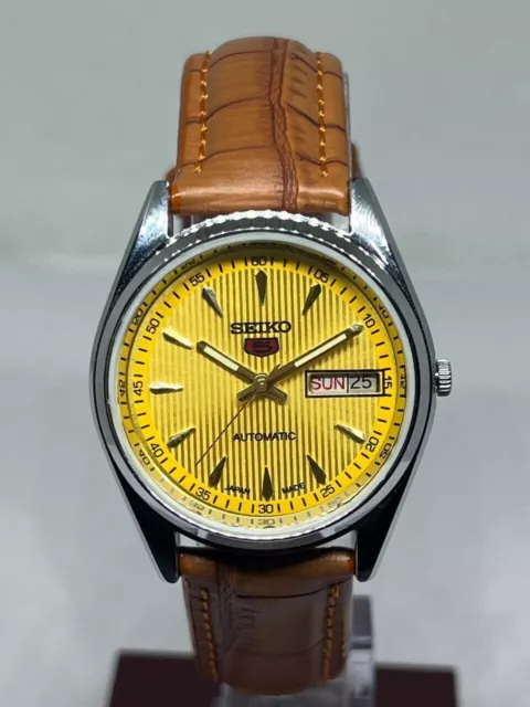 Seiko 5 orologio da polso da uomo automatico vintage quadrante giallo...