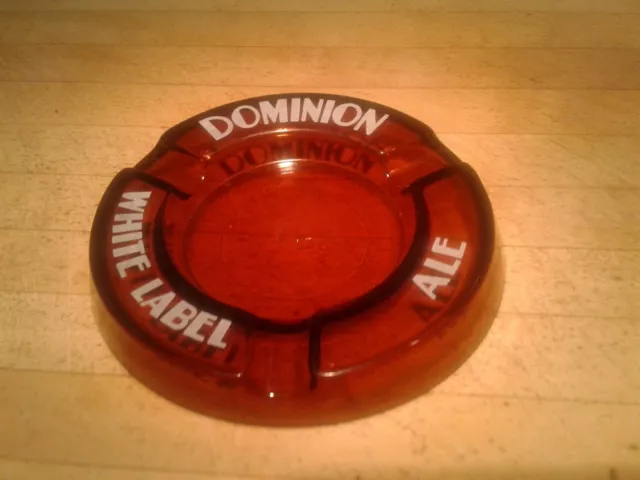 Vintage Dominion White Label Ale 6.5" Ashtray Heavy Amber Glass Excellent Shape
