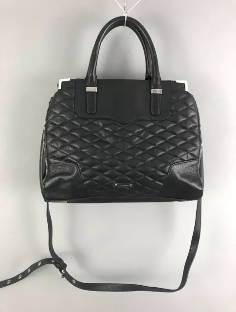 Rebecca Minkoff Amorous Quilted Satchel Crossbody Leather Bag Black Button Snap