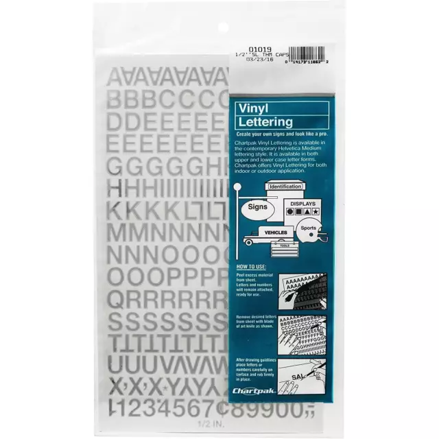 Chartpak Self-Adhesive Vinyl Capital Letters and Numbers, Silver, 1/2 Inches Hig