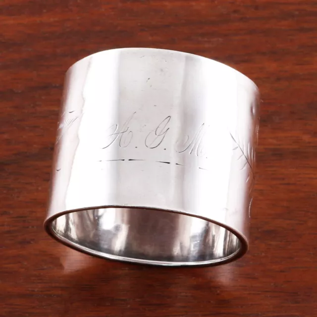 Early Gorham Aesthetic Coin Silver Napkin Ring Butterfly,Ferns Monogram Agm