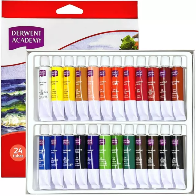 NEW 24x Derwent Academy Watercolour Paints 12ml Tubes Pack Assorted Colours