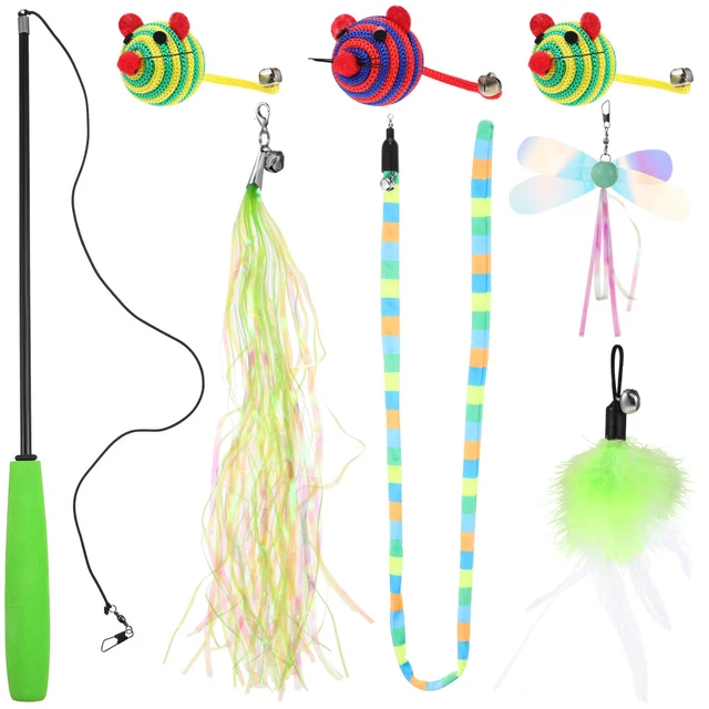 8 piezas accesorios varita y accesorios gato ratón juguetes para gatos de interior