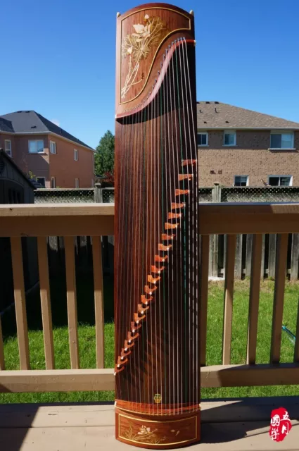 Dunhuang Guzheng, Chinese Zither Harp, 敦煌特氏古夷蘇木古箏/天真元韻/ 清水芙蓉图案  -- 古筝