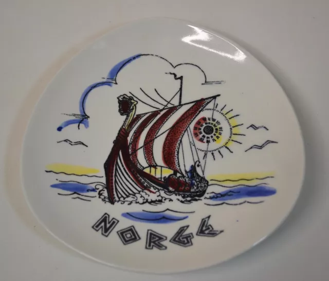 Stavangerflint Norway Plate 6 1/2" Pirate Ship MCM Silk Screen Hand Paint