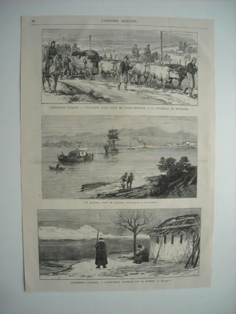 Gravure 1877. Evenements D’orient. Avant-Poste Roumain Sur Danube. Pres Widdin..